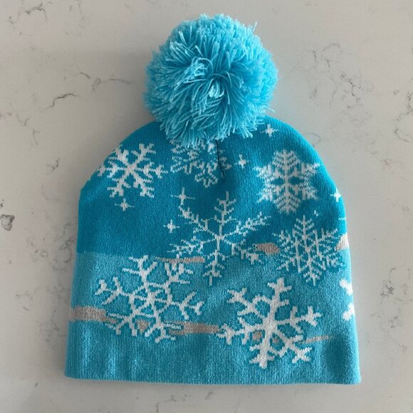 Snowflake Pattern Knit Toque w Pom Pom & 3 Way Lighting Mechanism Blue Sz OS - Picture 3 of 7